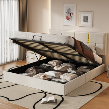 Queen Size Upholstered Platform Bed with Hydraulic Storage System