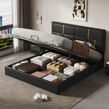 Queen Size Upholstered Platform Bed with Hydraulic Storage System
