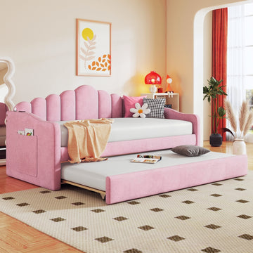 Twin Size Upholstered Daybed with Trundle and USB Charging Ports