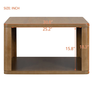 Square Farmhouse Coffee Table with Two Tier Storage and Half Open Compartment Natural 30.8 Inch