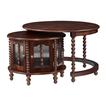 31.3 Vintage Walnut Coffee Table with Bamboo-Shaped Glass Doors, Nesting Design