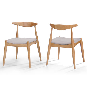 Set of 2 Rubberwood Dining Chairs with Ergonomic Backrest and Cushioned Seats Natural and Beige