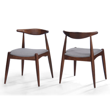 Set of 2 Rubberwood Dining Chairs with Ergonomic Backrest and Cushioned Seats Walnut and Light Gray