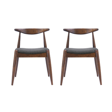 Set of 2 Rubberwood Dining Chairs with Ergonomic Backrest and Cushioned Seats Walnut and Charcoal