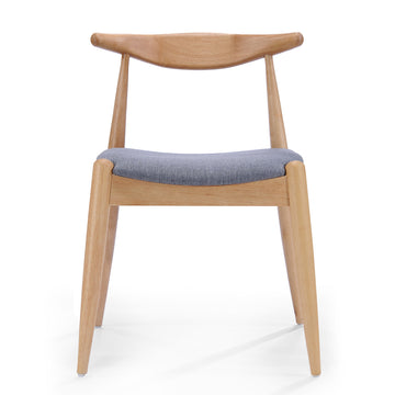 Set of 2 Rubberwood Dining Chairs with Ergonomic Backrest and Cushioned Seats Natural and Gray