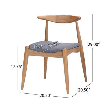 Set of 2 Rubberwood Dining Chairs with Ergonomic Backrest and Cushioned Seats Natural and Gray