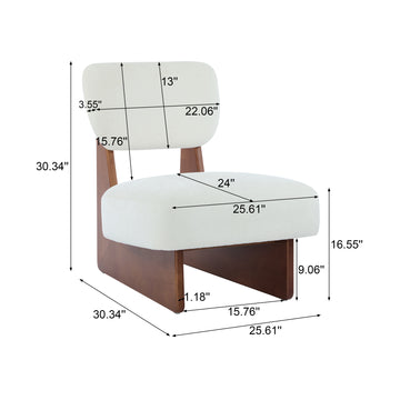 Set of 2 Modern Beige Lounge Chairs with Polyester Upholstery Minimalist Accent Chairs with Walnut Wood Base for Living Room Bedroom Office
