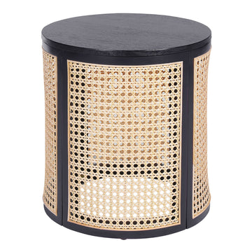 15.70 inches Round End Table, Hollow Woven Side Table, Small Rubber Wood Nightstand