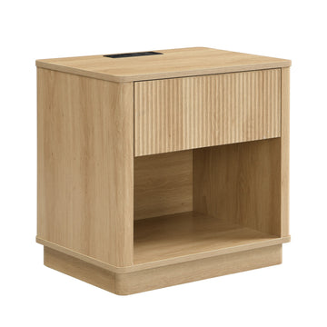 Modern Nightstand with Built-in Charging Station, MDF Bedside Table with USB Port