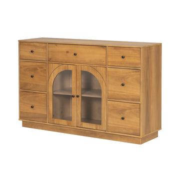 Large Entryway Storage Cabinet with 2 Doors and 7 Drawers Natural Wood Buffet Sideboard