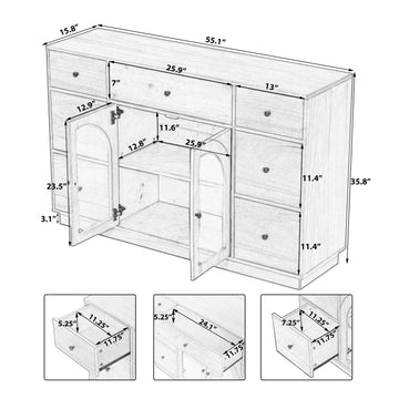 Large Entryway Storage Cabinet with 2 Doors and 7 Drawers Natural Wood Buffet Sideboard
