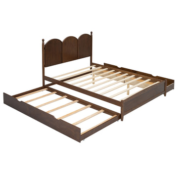 Queen Size Platform Bed with 2 Storage Drawers and Twin XL Trundle, Walnut