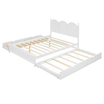 Queen Size Platform Bed with 2 Storage Drawers and Twin XL Trundle, White