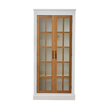 71.2 Inch Freestanding Pantry Cabinet with Glass Doors Farmhouse Display Storage Cabinet with Adjustable Shelves Brown and White
