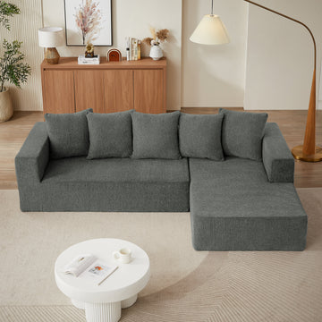 Chenille L-Shaped Sectional Sofa Set,Minimalist Style Modular Sectional Sofa, Luxury Chenille Fabric Cloud Couch for Living Room, (Grey)