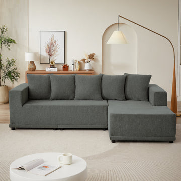 Chenille L-Shaped Sectional Sofa Set,Minimalist Style Modular Sectional Sofa with Foot Pads, Luxury Chenille Fabric Cloud Couch for Living Room, (Grey)