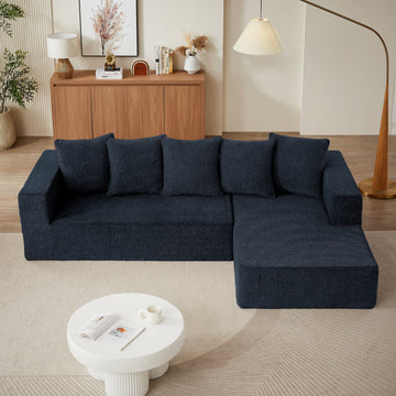Chenille L-Shaped Sectional Sofa Set,Minimalist Style Modular Sectional Sofa, Luxury Chenille Fabric Cloud Couch for Living Room, (Blue)