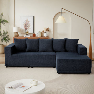 Chenille L-Shaped Sectional Sofa Set,Minimalist Style Modular Sectional Sofa with Foot Pads, Luxury Chenille Fabric Cloud Couch for Living Room, (Blue)
