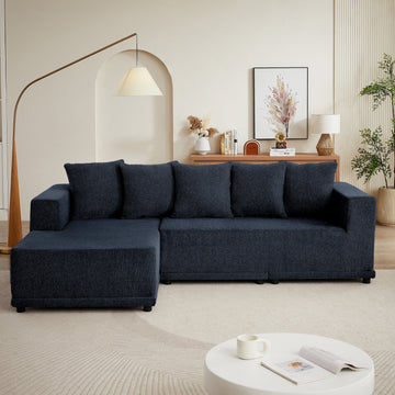 Chenille L-Shaped Sectional Sofa Set,Morden Modular Sectional Sofa with Foot Pads, Luxury Chenille Fabric Cloud Couch for Living Room, (Blue)