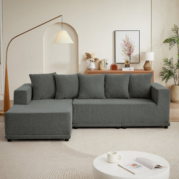 Chenille L-Shaped Sectional Sofa Set,Morden Modular Sectional Sofa with Foot Pads, Luxury Chenille Fabric Cloud Couch for Living Room, (Grey)