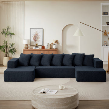 Chenille U-Shaped Sectional Sofa Set,Minimalist Style Modular Sectional Sofa, Luxury Chenille Fabric Cloud Couch for Living Room, (Blue)