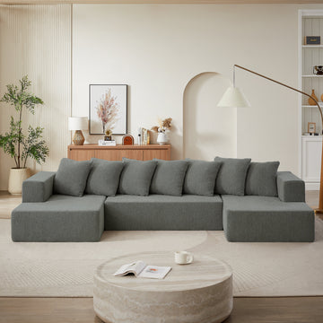 Chenille U-Shaped Sectional Sofa Set,Minimalist Style Modular Sectional Sofa, Luxury Chenille Fabric Cloud Couch for Living Room, (Grey)