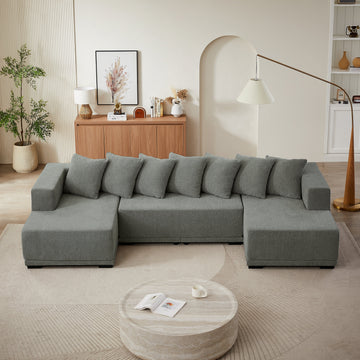 Chenille U-Shaped Sectional Sofa Set,Minimalist Style Modular Sectional Sofa with Foot Pads, Luxury Chenille Fabric Cloud Couch for Living Room, (Grey)