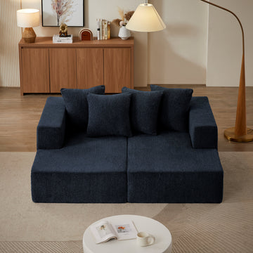 Chenille Sectional Sofa¨C Modern Upholstered Chaise with Plush Seating, Fixed Cushions, and Versatile Design for Living Room, Bedroom, Office, (Blue)
