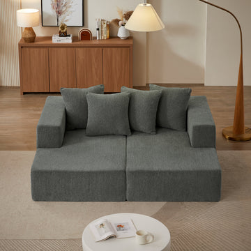 Chenille Sectional Sofa¨C Modern Upholstered Chaise with Plush Seating, Fixed Cushions, and Versatile Design for Living Room, Bedroom, Office, (Grey)