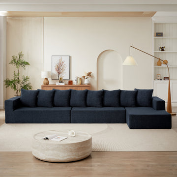 Chenille Modular Sofa Right Lounge ¨C Modern Upholstered Sectional Couch with Plush Seating, Fixed Cushions, and Versatile Design for Living Room, Bedroom, Office, (Blue)
