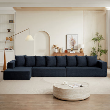Chenille Modular Sofa Left Lounge ¨C Modern Upholstered Sectional Couch with Plush Seating, Fixed Cushions, and Versatile Design for Living Room, Bedroom, Office, (Blue)