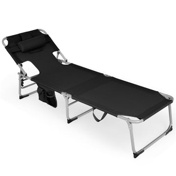 Black Folding Patio Chaise Lounge Chair 30.0-in W x 76.0-in L x 23.5-in H 13.7-lb Net Weight