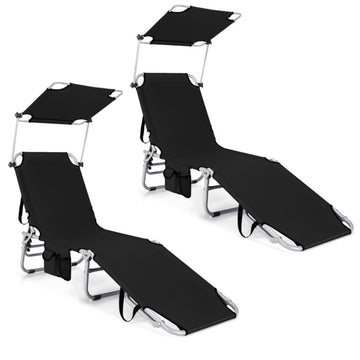 Black 2-Piece Portable Reclining Patio Chairs 5 Positions 76-in L x 33-in W x 22-in H