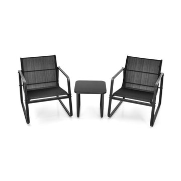 Black 3 Pieces Patio Bistro Furniture Set with Glass Top Table Garden Deck 32-in L x 31-in W x 29.5-in H