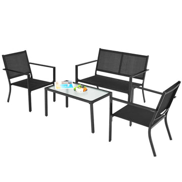 Gray 4 PCS Patio Furniture Set Sofa Coffee Table Steel Frame Garden 42.5-in L x 32-in W x 28-in H