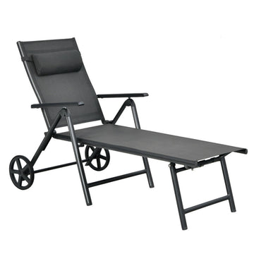 Gray Folding Patio Chaise Lounge Chair 41.0-in W x 58.0-in L x 29.5-in H 20.4-lb Net Weight