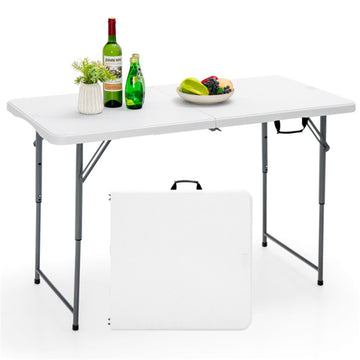 White 29.5-in W x 47.5-in L x 23.5-in H 3-Level Height Adjustable Folding Patio Table 16.3-lb