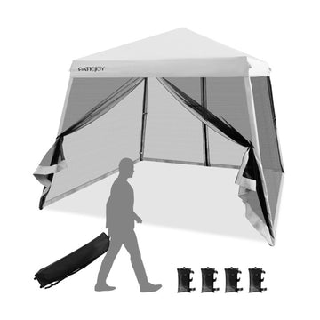 White 120-in W x 120-in D x 100.8-in H Pop up Canopy Tent with Sidewalls