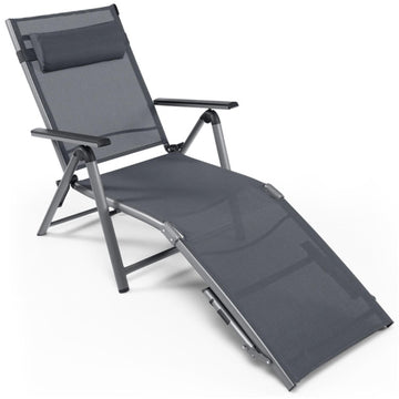 Gray Outdoor Aluminum Chaise Lounge Chair 37.5-in W x 71.0-in L x 21.0-in H 16.1-lb Net Weight
