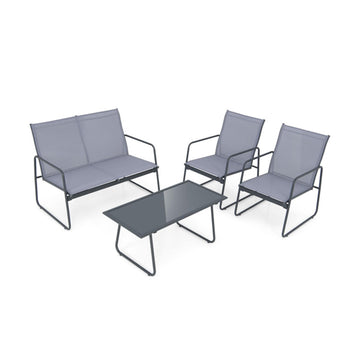 Gray 4 Pieces of Metal Patio Furniture Chat Set with Tempered Glass Coffee Table 41.5-in L x 21.5-in W x 33.5-in H