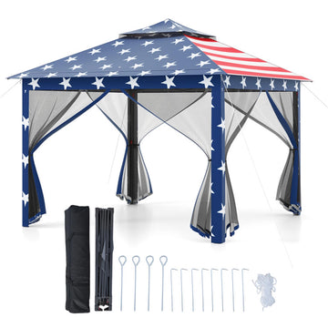Blue 2Tier Popup Gazebo Tent 132-in W x 132-in D x 84-in H