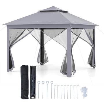 Gray 2Tier Popup Gazebo Tent 132-in W x 132-in D x 84-in H