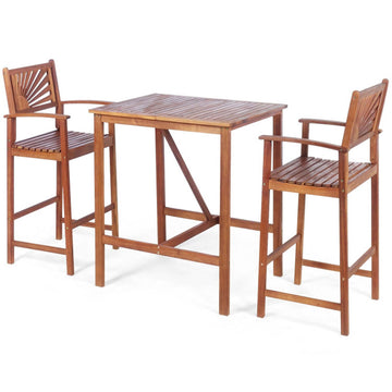 3-Piece Acacia Wood Bar Set with Space-Saving Design