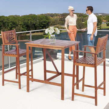 3-Piece Acacia Wood Bar Set with Space-Saving Design
