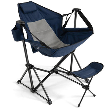 Navy Blue Hammock Camping Chair 63.0-in L x 42.0-in W x 36.0-in H with Retractable Footrest and Carrying Bag