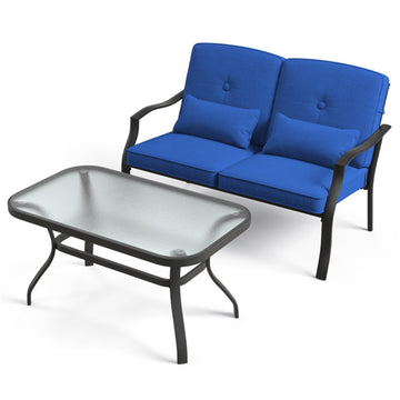 Navy Outdoor Loveseat Chair Set with Coffee Table and Seat Back Cushions 48-in L x 30-in W x 29-in H