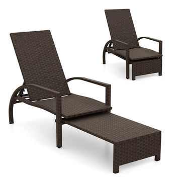 Brown Rattan Chaise Lounge Chair 39.5-in W x 25.0-in H x 72.5-in D