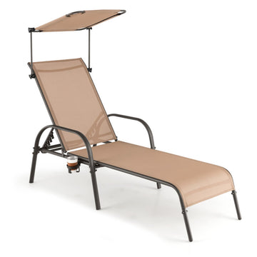Coffee Folding Patio Chaise Lounge Chair 41.0-in W x 74.0-in L x 26.0-in H 20.9-lb Net Weight