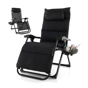 Black Zero Gravity Lounge Chair with Cup Holder with Removable Cushion 44.5-in W x 34.0-in H x 61.0-in D