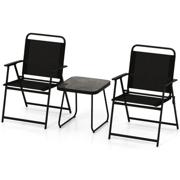 Black 3 Pieces Patio Folding Conversation Chairs and Table 32.5-in L x 24.5-in W x 22-in H